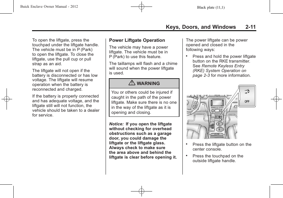 Keys, doors, and windows 2-11 | Buick 2012 Enclave User Manual | Page 41 / 474