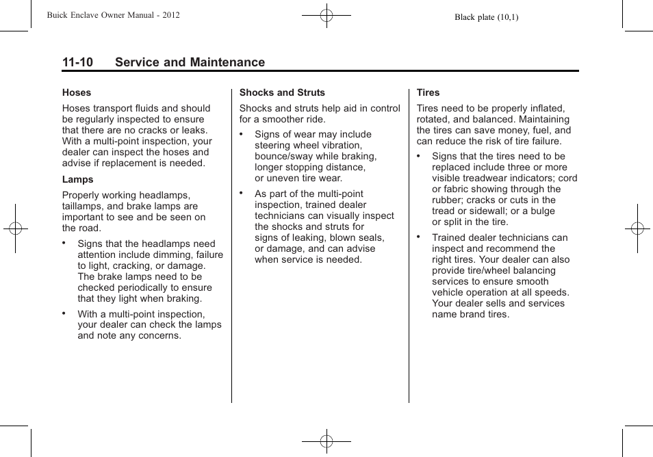 10 service and maintenance | Buick 2012 Enclave User Manual | Page 416 / 474