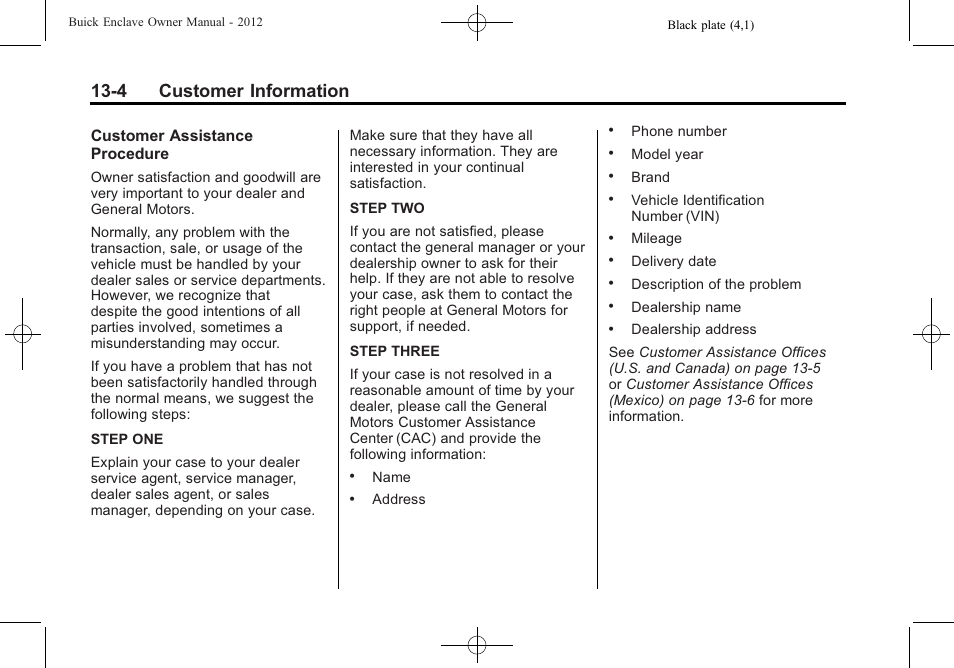 4 customer information | Buick 2012 Enclave User Manual | Page 432 / 474
