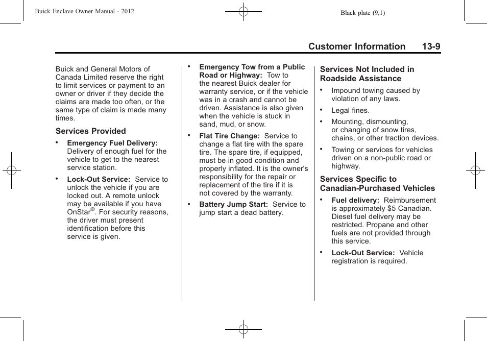 Customer information 13-9 | Buick 2012 Enclave User Manual | Page 437 / 474