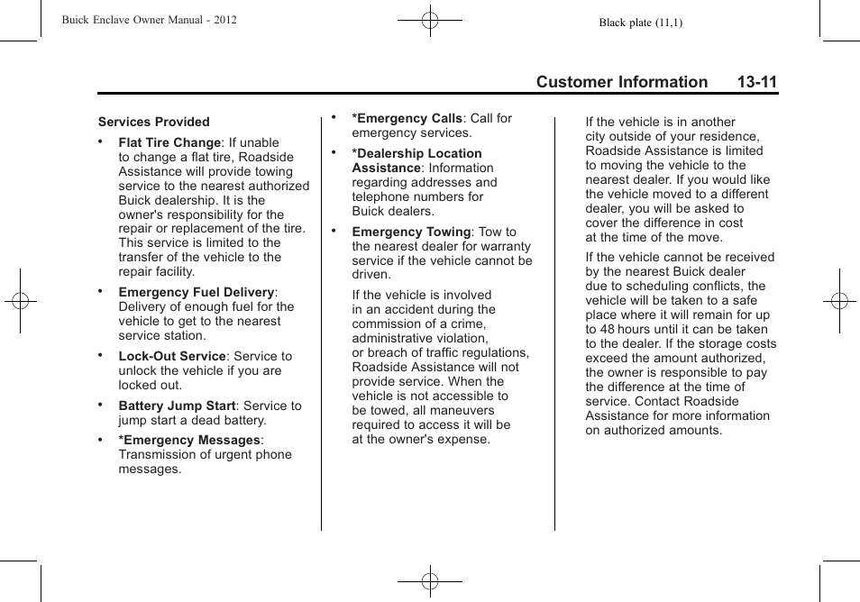 Customer information 13-11 | Buick 2012 Enclave User Manual | Page 439 / 474