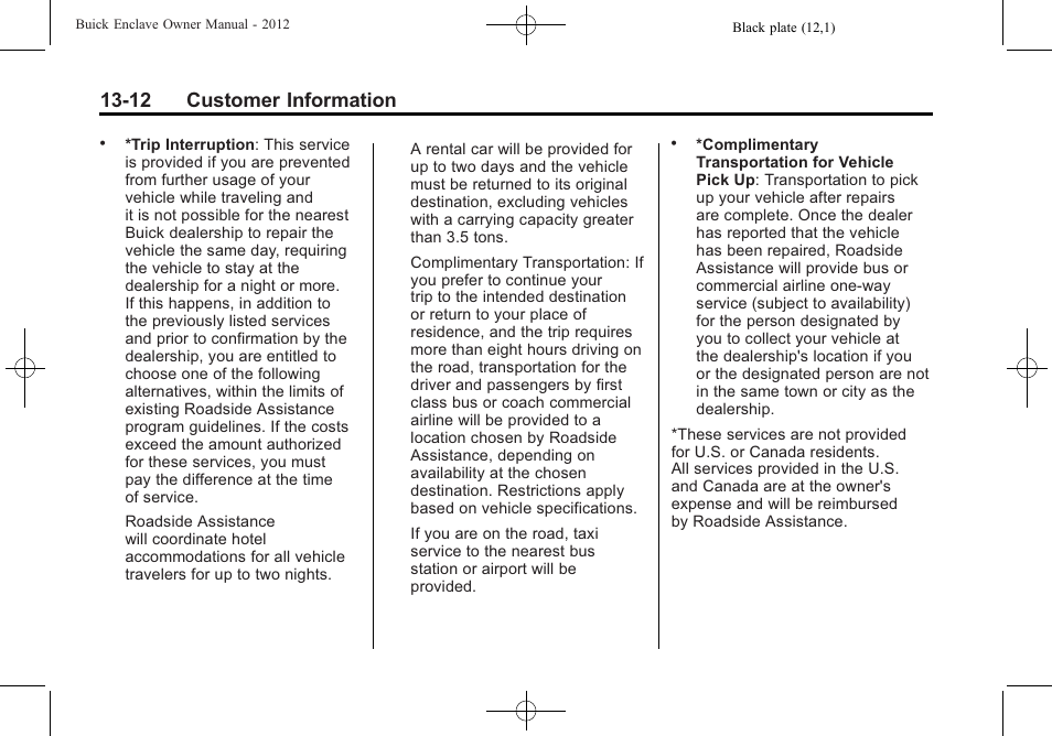 12 customer information | Buick 2012 Enclave User Manual | Page 440 / 474