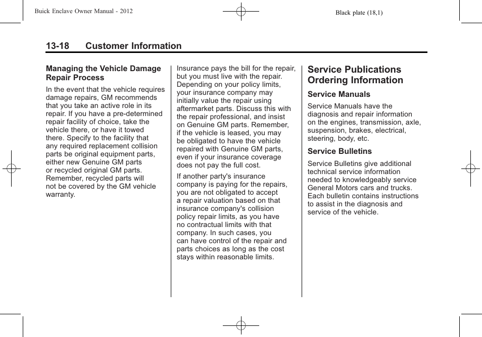 Service publications ordering information, Service publications, Ordering information -18 | Buick 2012 Enclave User Manual | Page 446 / 474