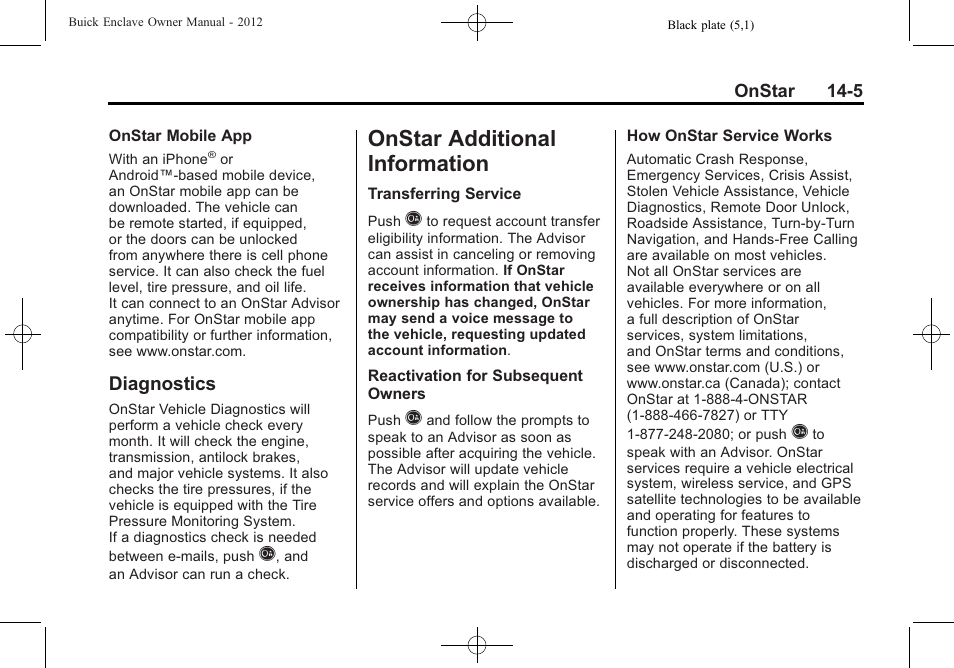 Diagnostics, Onstar additional information, Onstar additional | Information -5, Diagnostics -5 | Buick 2012 Enclave User Manual | Page 457 / 474