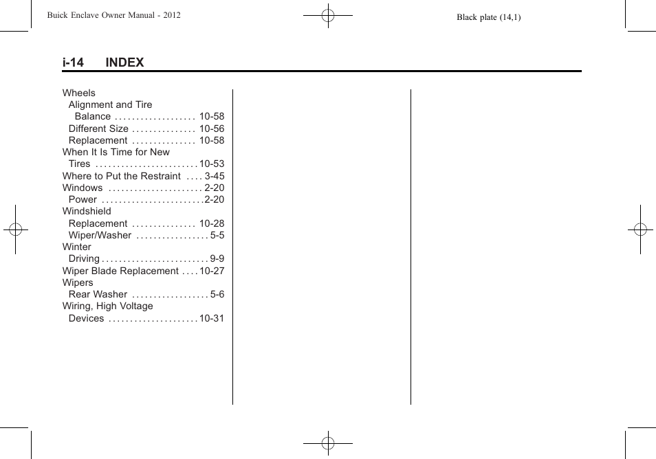 I-14 index | Buick 2012 Enclave User Manual | Page 474 / 474