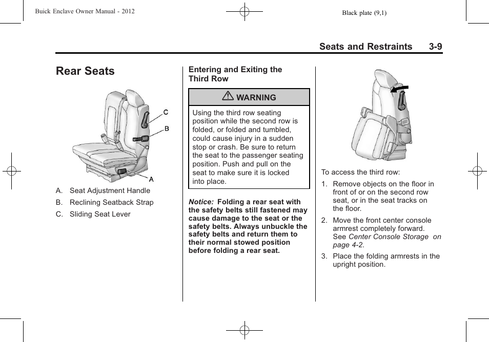 Rear seats, Rear seats -9, Passenger | Buick 2012 Enclave User Manual | Page 63 / 474