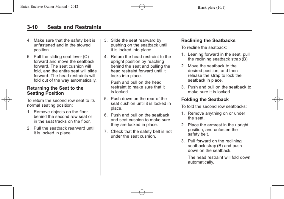 10 seats and restraints | Buick 2012 Enclave User Manual | Page 64 / 474