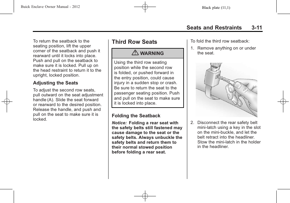 Third row seats, Third row seats -11, System | Buick 2012 Enclave User Manual | Page 65 / 474