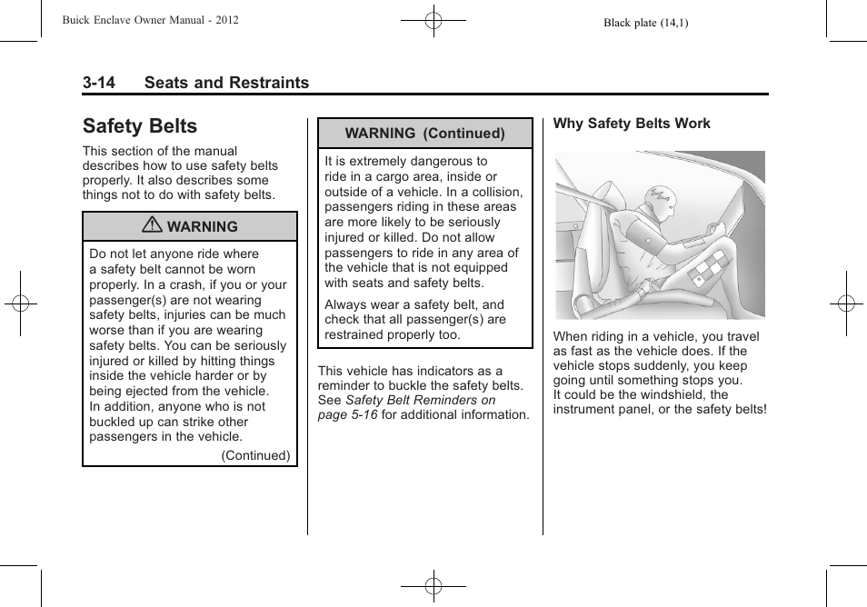 Safety belts, Safety belts -14, Adding | Buick 2012 Enclave User Manual | Page 68 / 474