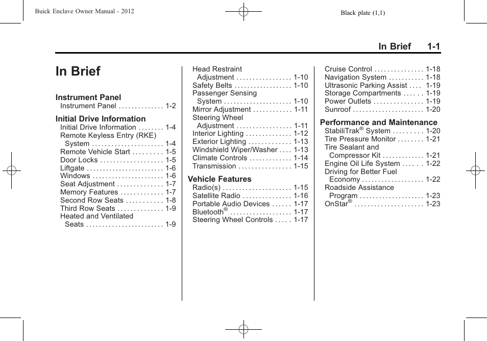 In brief, In brief -1 | Buick 2012 Enclave User Manual | Page 7 / 474