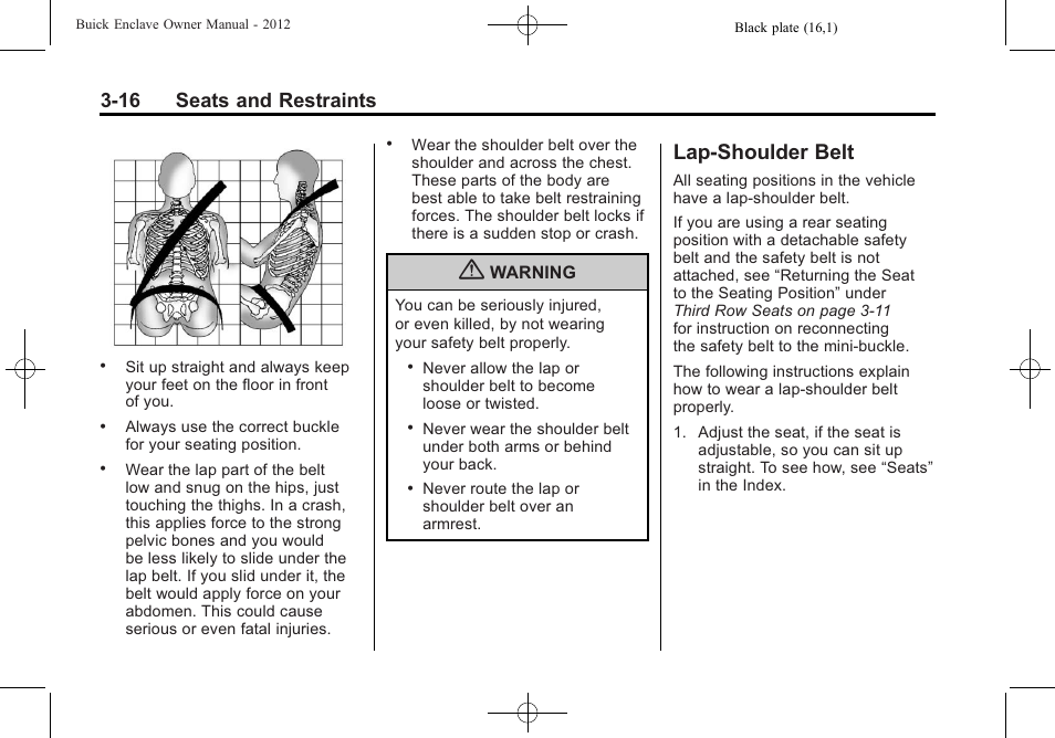 Lap-shoulder belt, Lap-shoulder belt -16, Replacing | 16 seats and restraints | Buick 2012 Enclave User Manual | Page 70 / 474