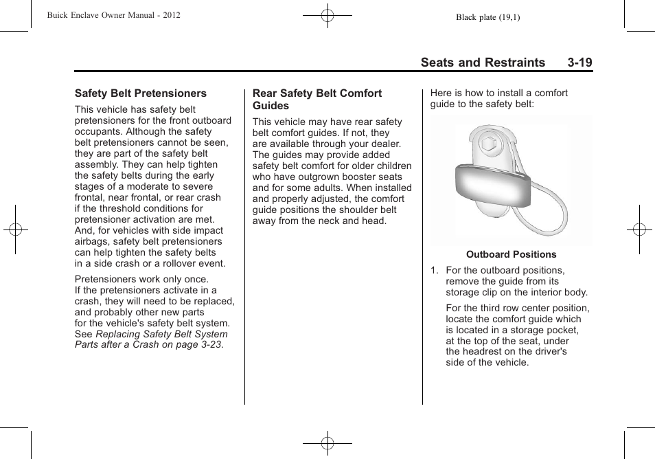 Seats and restraints 3-19 | Buick 2012 Enclave User Manual | Page 73 / 474