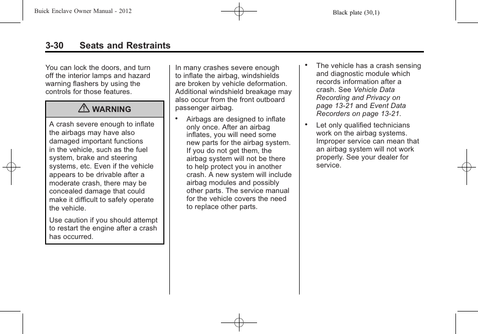 30 seats and restraints | Buick 2012 Enclave User Manual | Page 84 / 474