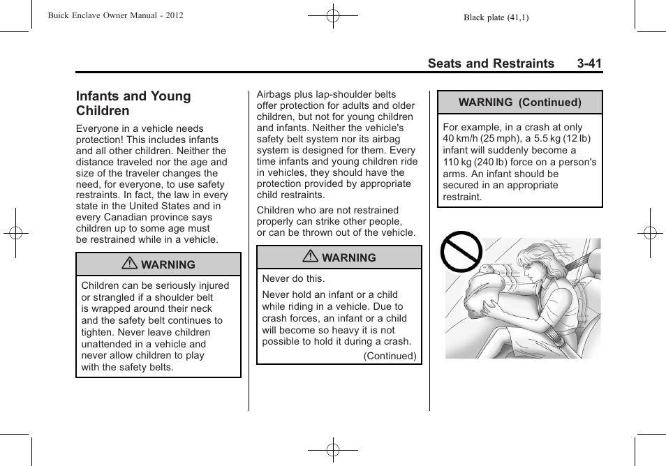 Infants and young children, Infants and young, Children -41 | Buick 2012 Enclave User Manual | Page 95 / 474