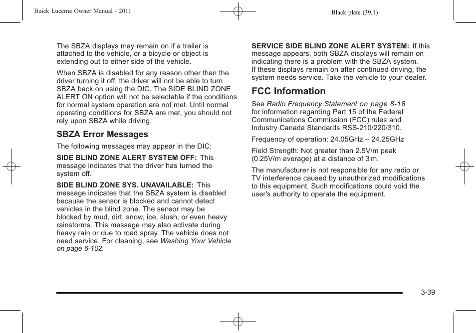 Fcc information | Buick 2011 Lucerne User Manual | Page 143 / 450