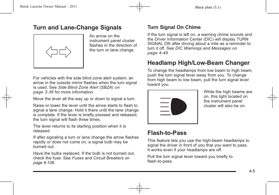 Turn and lane-change signals, Headlamp high/low-beam changer, Flash-to-pass | Buick 2011 Lucerne User Manual | Page 161 / 450