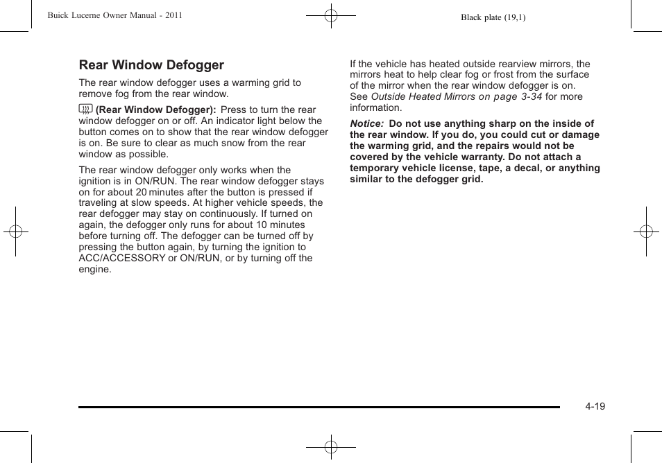 Rear window defogger | Buick 2011 Lucerne User Manual | Page 175 / 450