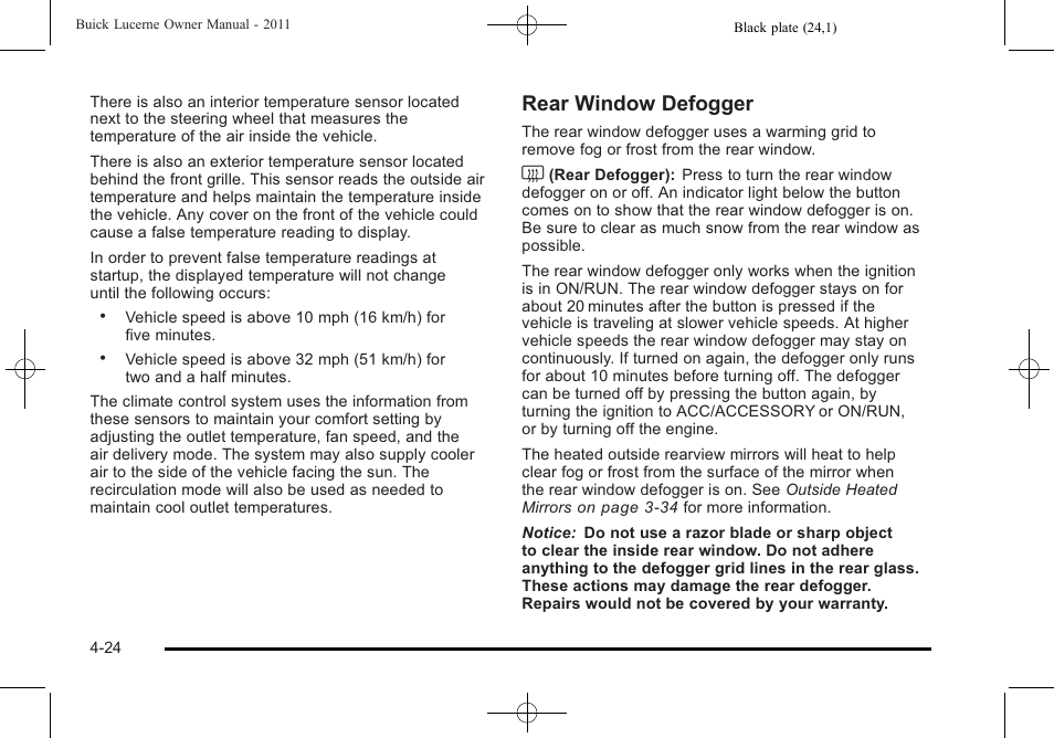Rear window defogger | Buick 2011 Lucerne User Manual | Page 180 / 450