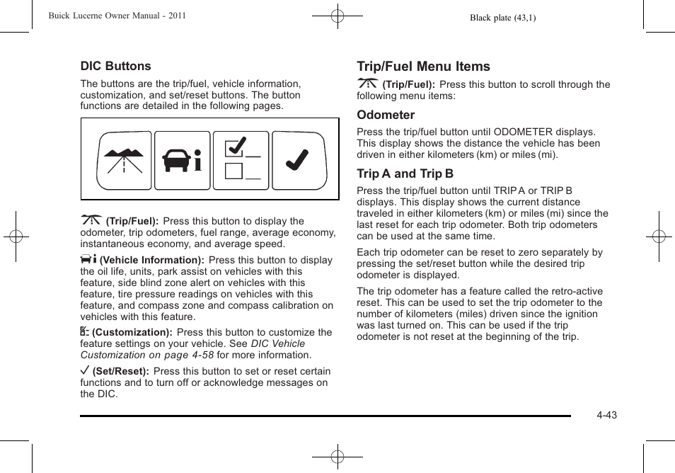 Trip/fuel menu items 3 | Buick 2011 Lucerne User Manual | Page 199 / 450