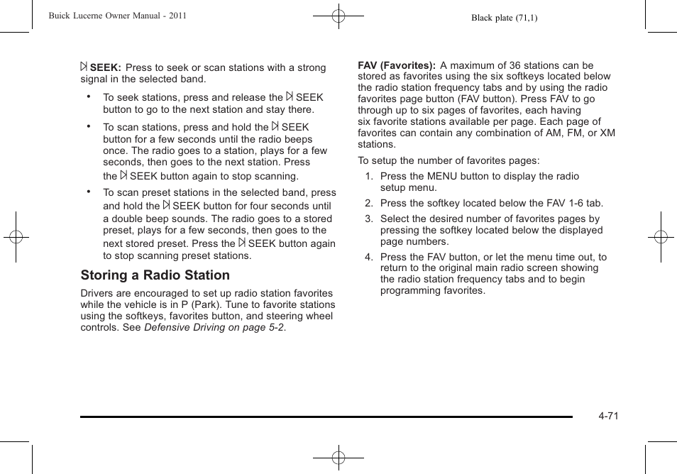 Storing a radio station | Buick 2011 Lucerne User Manual | Page 227 / 450