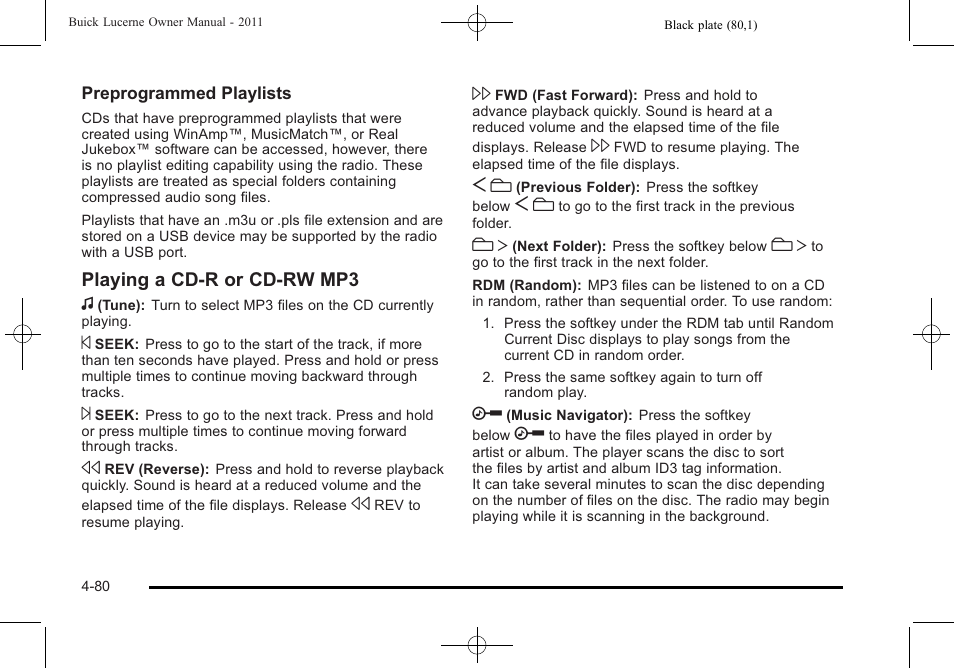 Playing a cd-r or cd-rw mp3 f | Buick 2011 Lucerne User Manual | Page 236 / 450