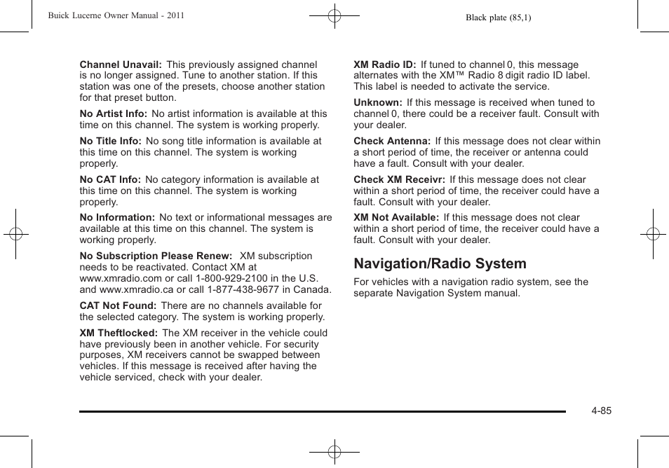 Navigation/radio system, Navigation/radio system -85 | Buick 2011 Lucerne User Manual | Page 241 / 450