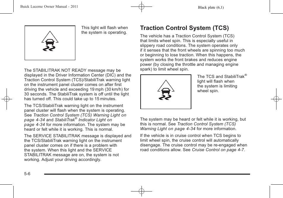 Traction control system (tcs), Traction control system (tcs) -6 | Buick 2011 Lucerne User Manual | Page 260 / 450