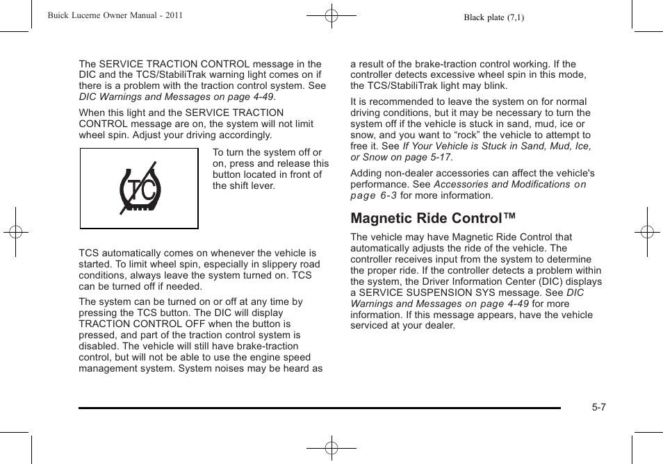 Magnetic ride control, Magnetic ride control™ -7 | Buick 2011 Lucerne User Manual | Page 261 / 450