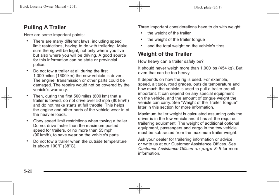 Pulling a trailer, Weight of the trailer | Buick 2011 Lucerne User Manual | Page 280 / 450