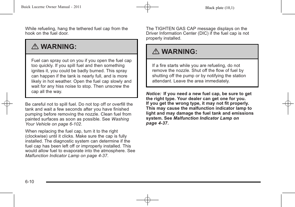 Warning | Buick 2011 Lucerne User Manual | Page 296 / 450