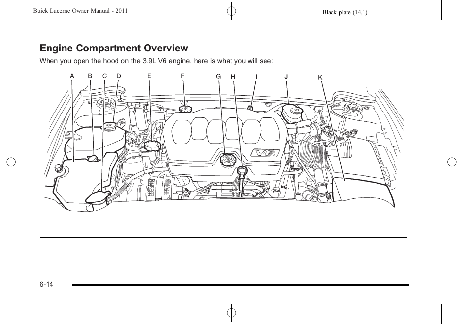 Engine compartment overview, Engine compartment overview -14 | Buick 2011 Lucerne User Manual | Page 300 / 450