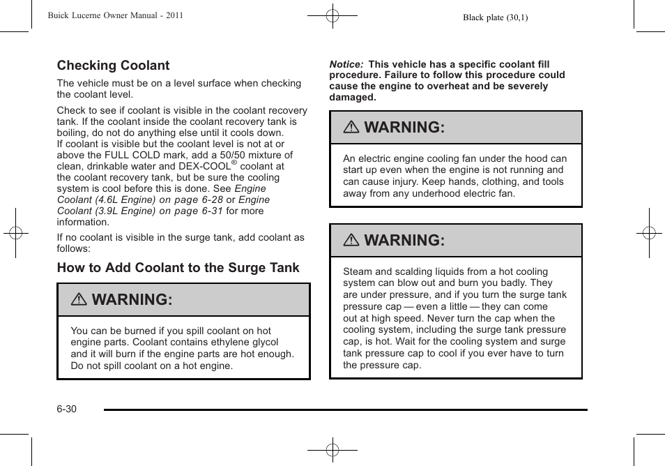 Warning | Buick 2011 Lucerne User Manual | Page 316 / 450