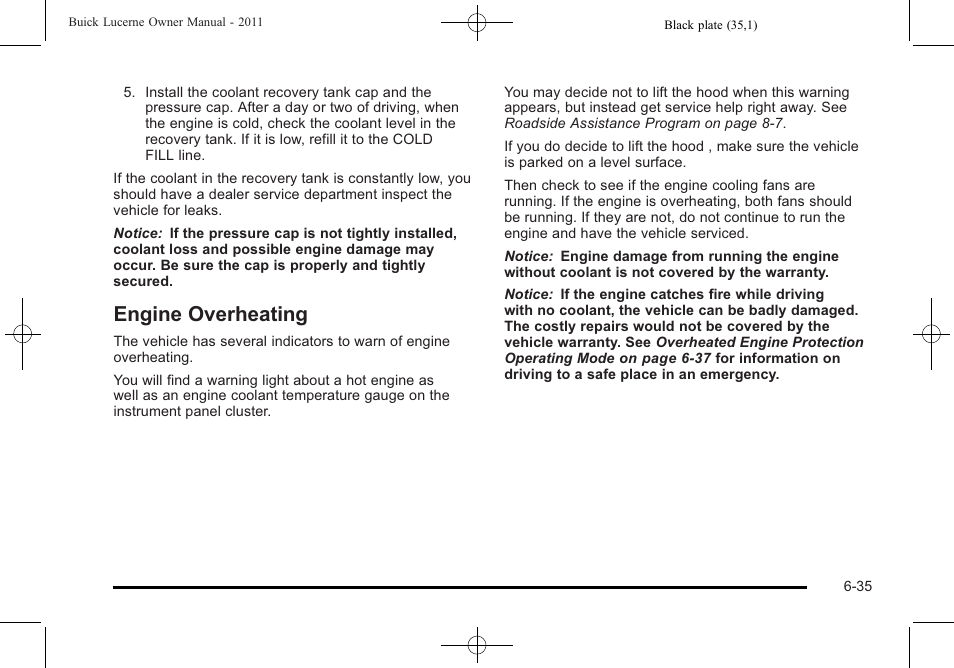Engine overheating, Engine overheating -35 | Buick 2011 Lucerne User Manual | Page 321 / 450
