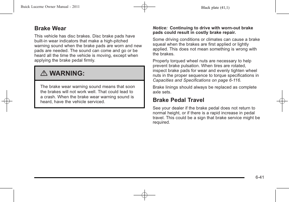 Warning | Buick 2011 Lucerne User Manual | Page 327 / 450
