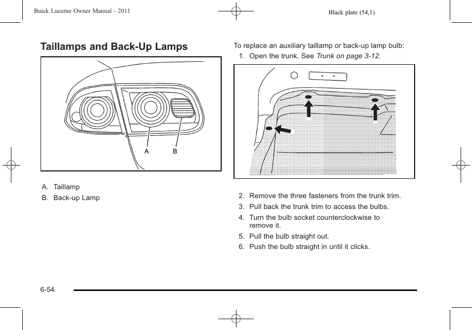 Taillamps and back-up lamps, Taillamps and back-up lamps -54 | Buick 2011 Lucerne User Manual | Page 340 / 450