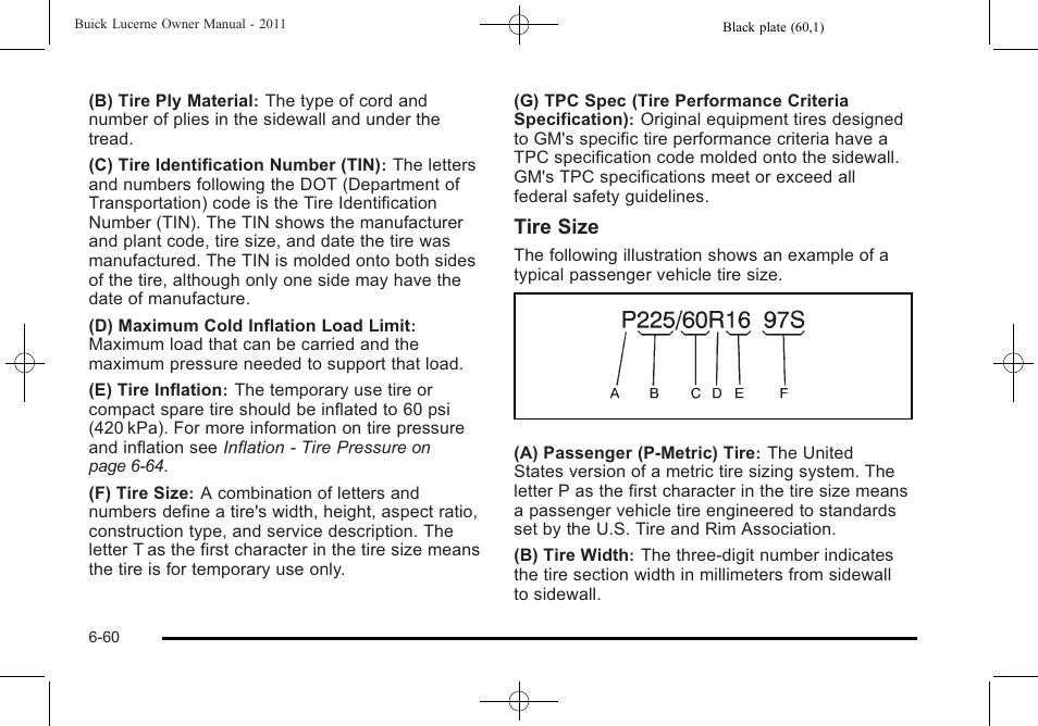 Tire size | Buick 2011 Lucerne User Manual | Page 346 / 450