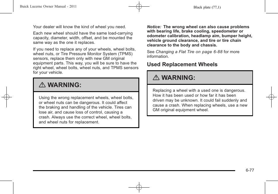 Warning | Buick 2011 Lucerne User Manual | Page 363 / 450