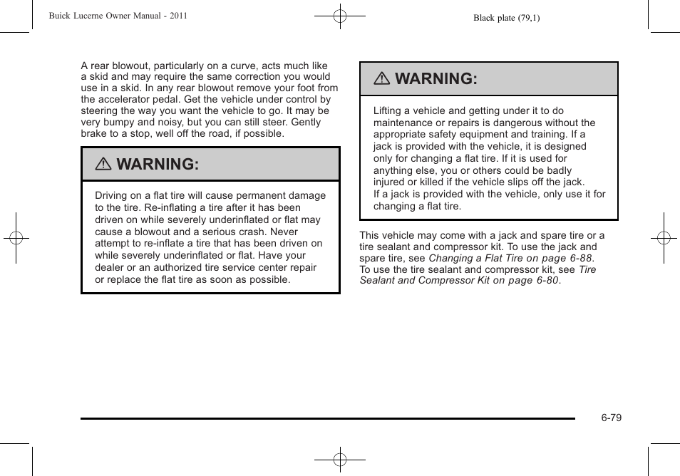 Warning | Buick 2011 Lucerne User Manual | Page 365 / 450