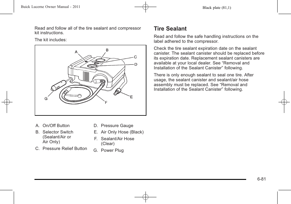 Tire sealant | Buick 2011 Lucerne User Manual | Page 367 / 450