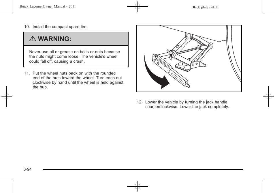 Warning | Buick 2011 Lucerne User Manual | Page 380 / 450