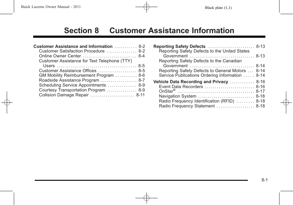 Customer assistance information | Buick 2011 Lucerne User Manual | Page 419 / 450