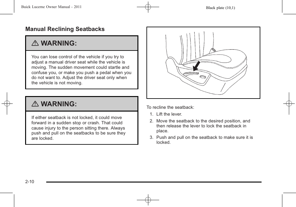 Warning | Buick 2011 Lucerne User Manual | Page 42 / 450