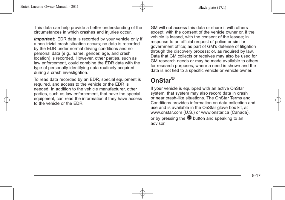 Onstar | Buick 2011 Lucerne User Manual | Page 435 / 450
