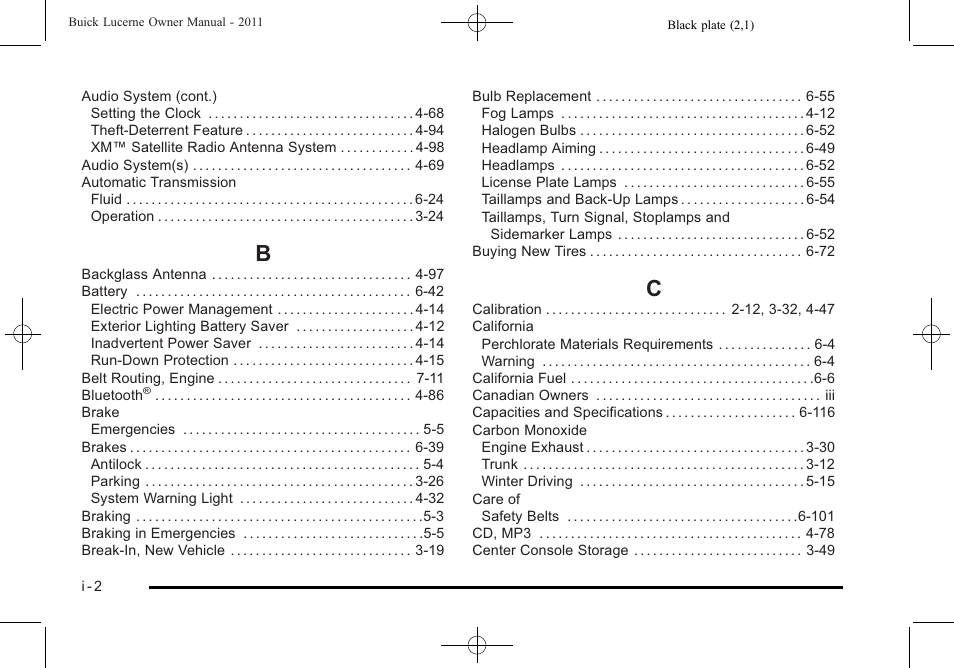 Index_b, Index_c | Buick 2011 Lucerne User Manual | Page 438 / 450