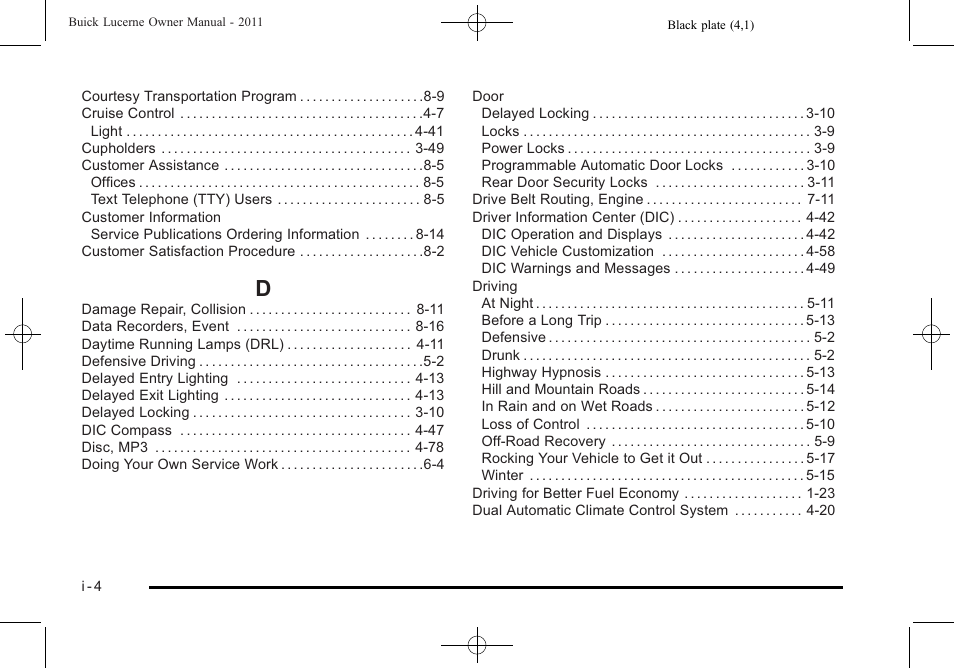 Index_d | Buick 2011 Lucerne User Manual | Page 440 / 450