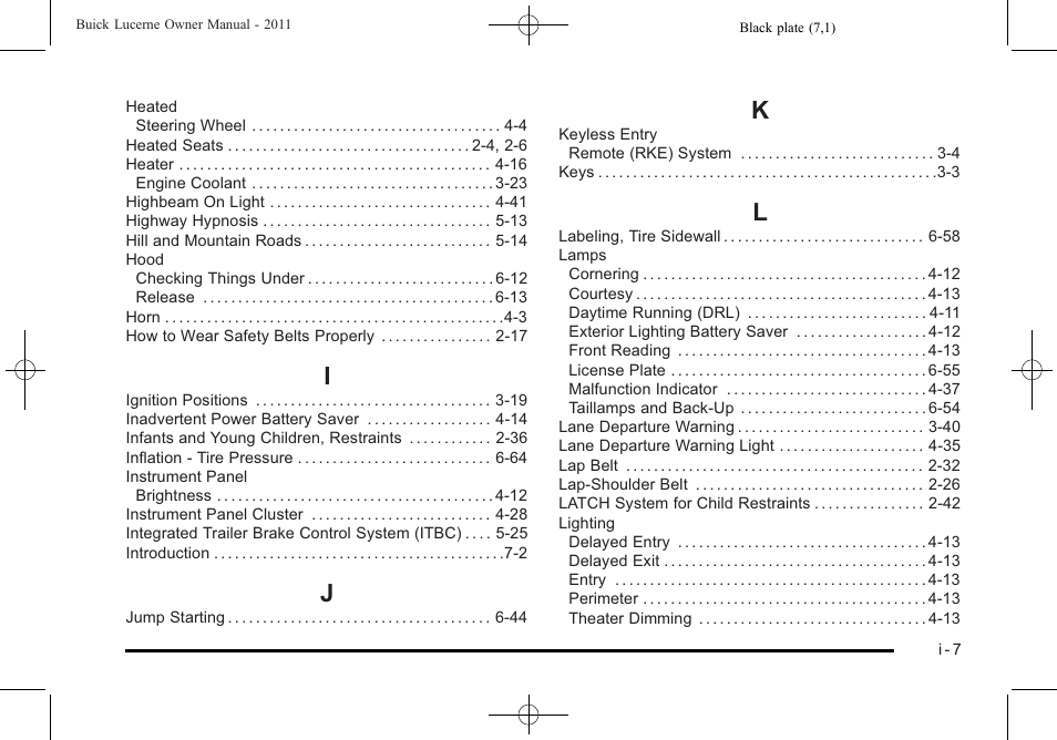 Index_i, Index_j, Index_k | Index_l | Buick 2011 Lucerne User Manual | Page 443 / 450