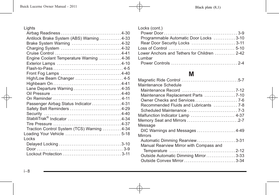 Index_m | Buick 2011 Lucerne User Manual | Page 444 / 450