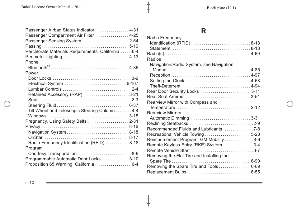 Index_r | Buick 2011 Lucerne User Manual | Page 446 / 450