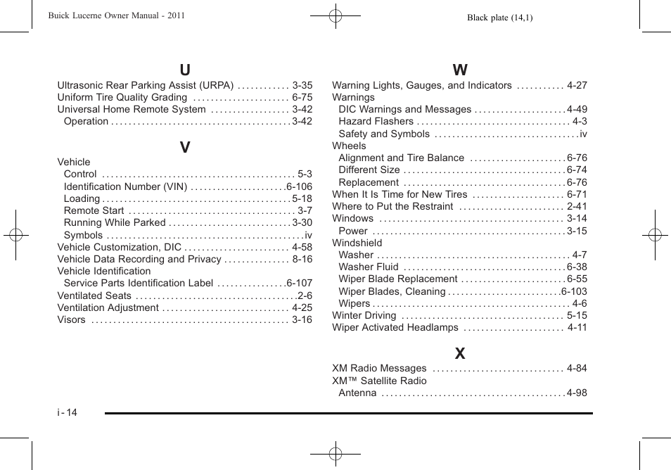 Index_u, Index_v, Index_w | Index_x | Buick 2011 Lucerne User Manual | Page 450 / 450