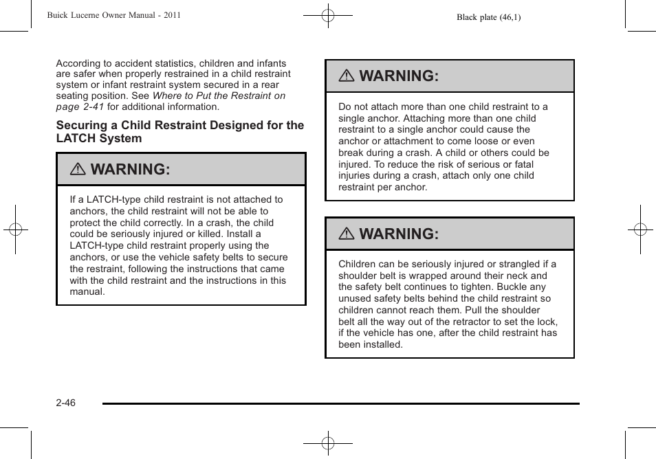 Warning | Buick 2011 Lucerne User Manual | Page 78 / 450